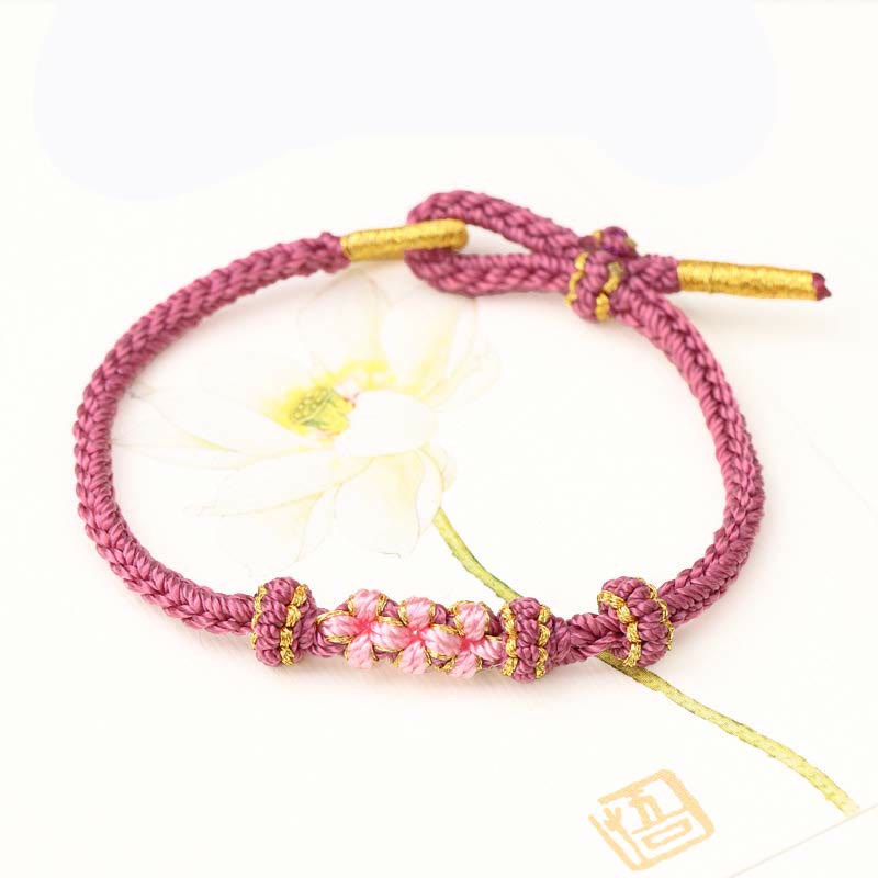 Fortune Jewel Handmade Three Peach Blossoms Luck Eight Strands Braided String Bracelet