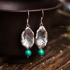 Fortune Jewel 925 Sterling Silver Turquoise Lotus Leaf Protection Drop Dangle Earrings
