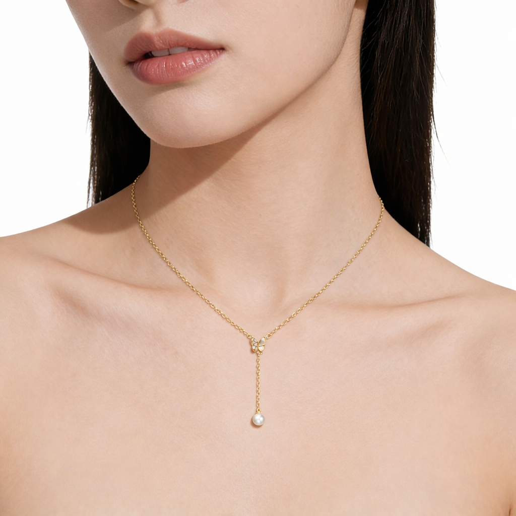Fashion Butterfly Necklace with Pearl Charm
