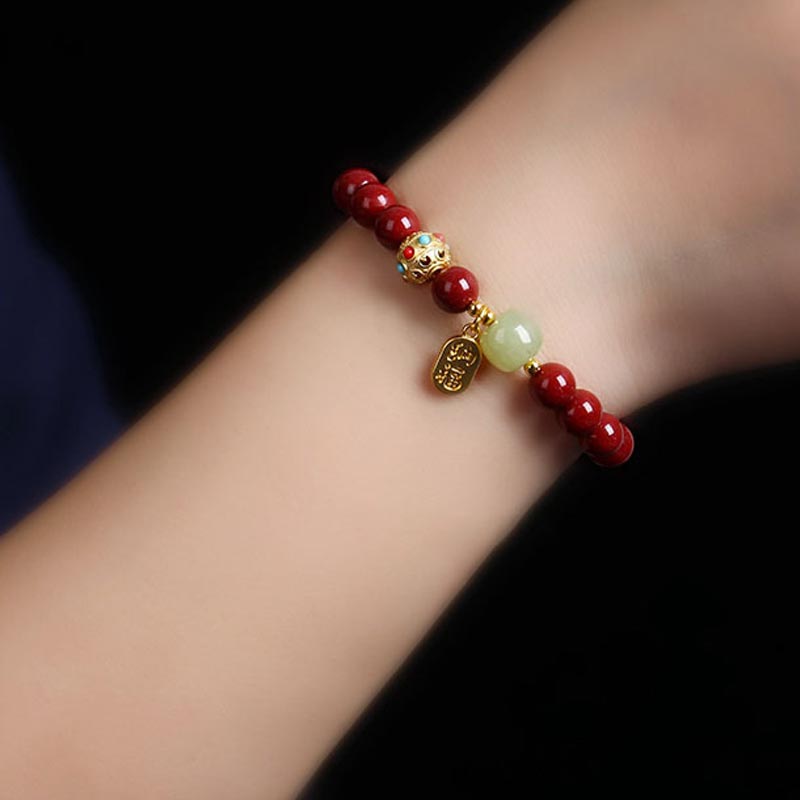 Fortune Jewel Cinnabar Green Aventurine Fortune Protection Charm Bracelet