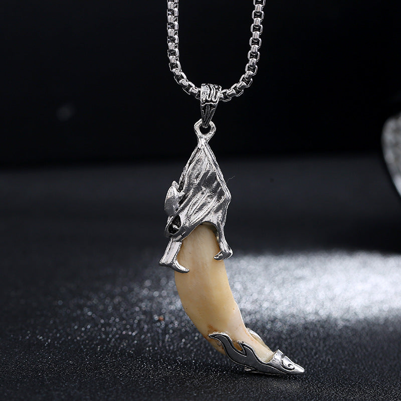 Fortune Jewel Imitation Wolf Tooth Titanium Steel Balance Necklace Pendant