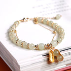 Fortune Jewel 925 Sterling Silver Natural Hetian Jade Good Things Happen Peanut Charm Bracelet