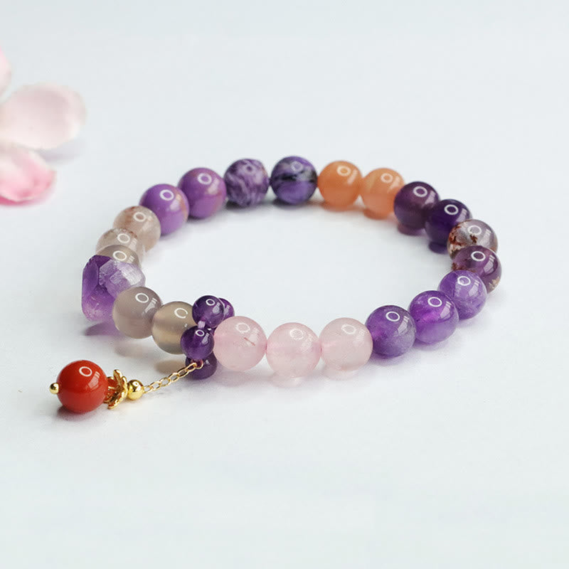 Fortune Jewel Natural Amethyst Crystal Inner Peace Healing Bead Charm Bracelet