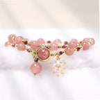 Fortune Jewel Natural Strawberry Quartz Love Healing Maple Leaf Charm Double Wrap Bracelet