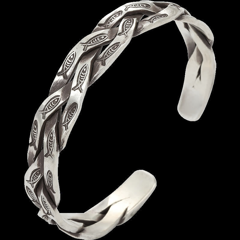 Fortune Jewel Koi Fish Twisted Design Luck Wealth Cuff Bracelet Bangle