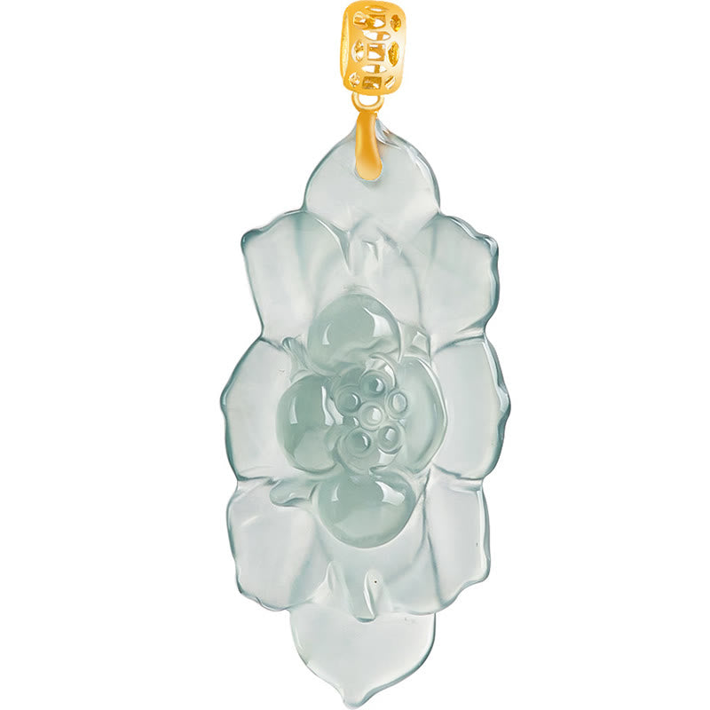 Fortune Jewel Natural Jade Lotus Pattern Prosperity Titanium Steel Chain Necklace Pendant Fortune Jewel