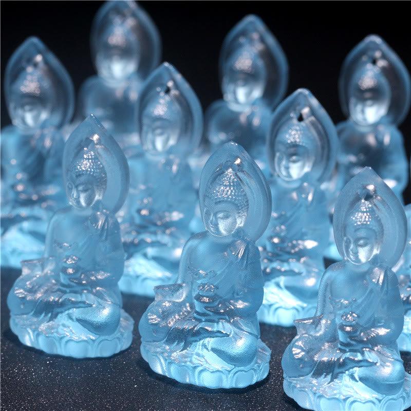 Fortune Jewel Blue Tathagata Buddha Medicine Buddha Liuli Crystal Serenity Amulet Necklace Pendant Fortune Jewel
