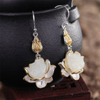 Fortune Jewel White Jade Protection Harmony Drop Earrings
