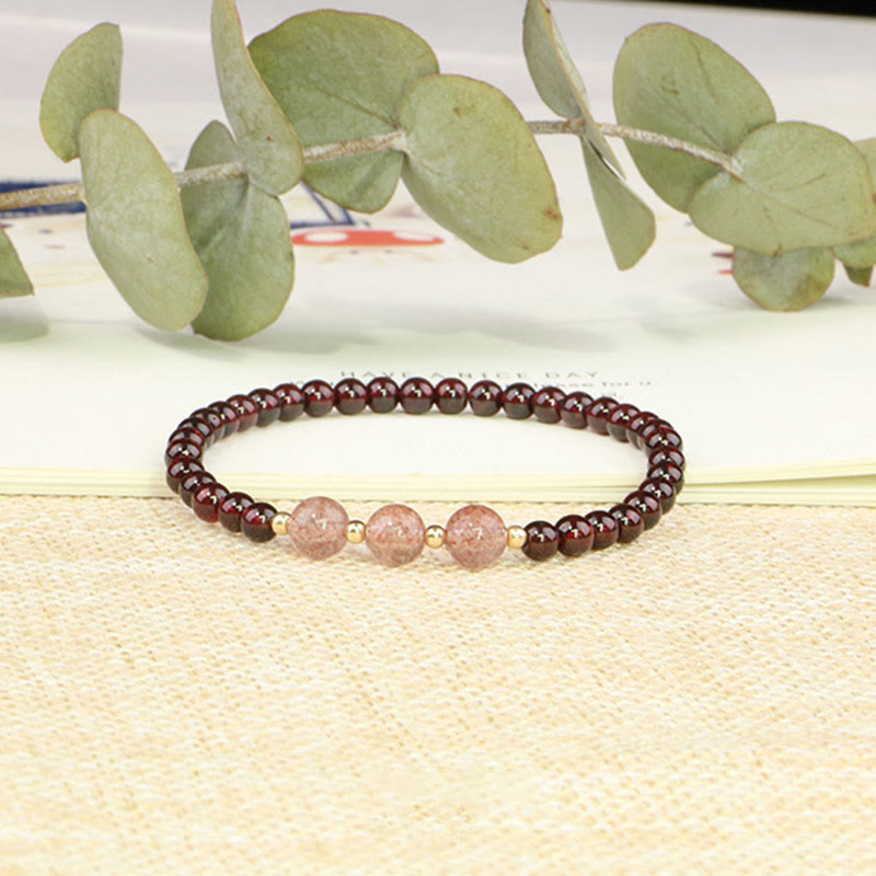 Fortune Jewel Natural Garnet Strawberry Quartz Calm Bracelet