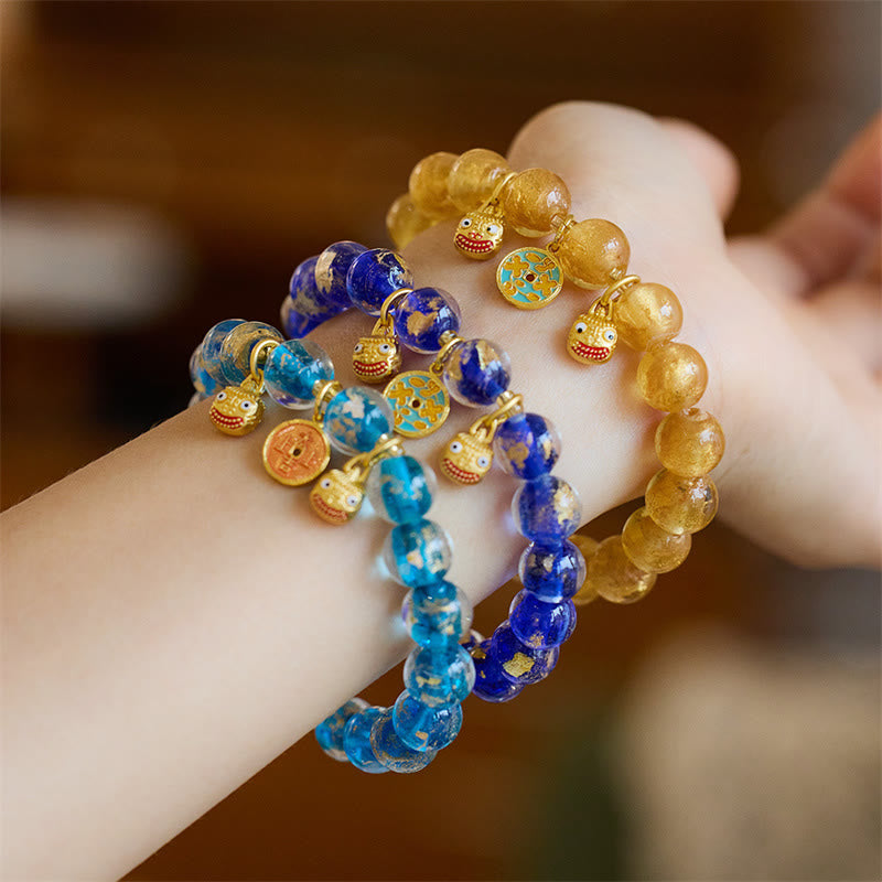 Fortune Jewel Gold Swallowing Beast Copper Coin Good Luck Charm Liuli Glass Bead Fortune Bracelet