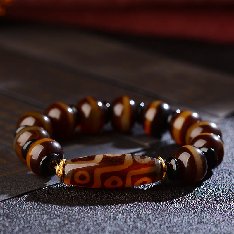 Fortune Jewel Tibetan Natural Nine-Eye Dzi Bead Agate Wealth Blessings Bracelet