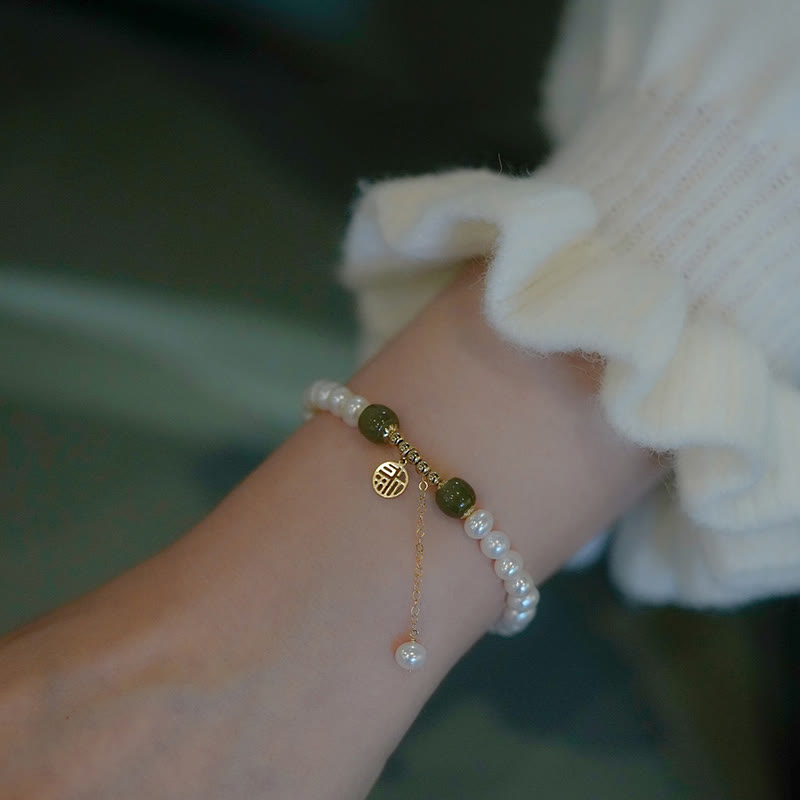Fortune Jewel Natural Pearl Hetian Jade Happiness Wisdom Bead Bracelet