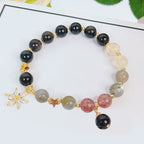 Fortune Jewel Natural Silver Sheen Obsidian Love Heart Star Flower Protection Bracelet