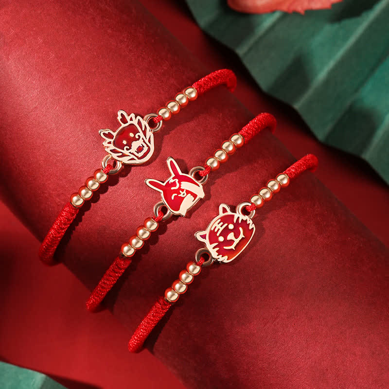 Fortune Jewel 925 Sterling Silver Chinese Zodiac Luck Faith Discolor Red String Bracelet