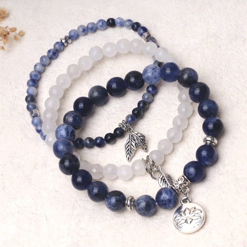 Fortune Jewel 3PCS Natural Quartz Crystal Beaded Healing Energy Lotus Bracelet