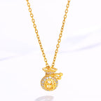 24K Gold Plated Fu Character Fortune Money Bag Necklace Pendant