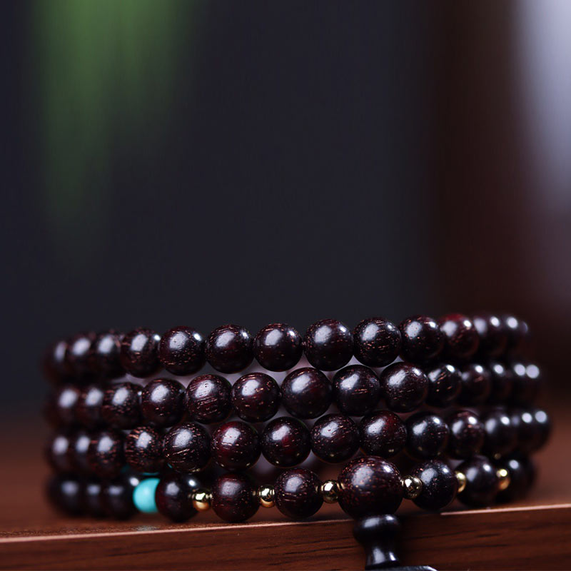 Fortune Jewel 108 Mala Beads Tibetan Small Leaf Red Sandalwood Lotus Balance Bracelet