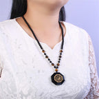 Fortune Jewel Bagua Yin Yang Black Obsidian Purification Beaded Necklace Pendant