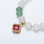Fortune Jewel Natural White Agate Red Agate Money Bag Fu Character Four Leaf Clover Protection Bracelet