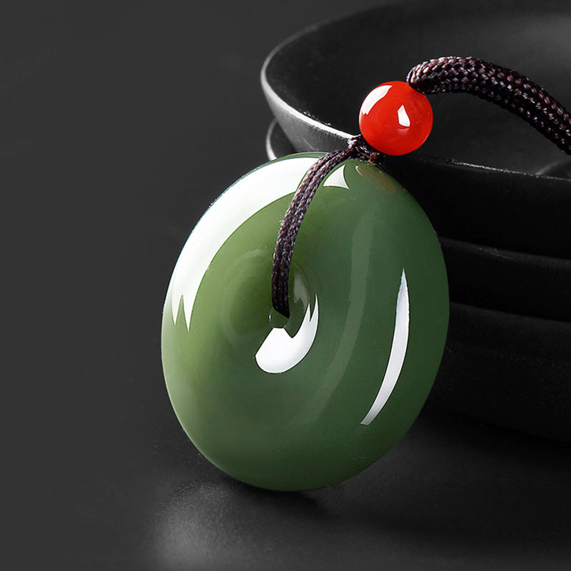 Fortune Jewel Natural Round Jade Peace Buckle Prosperity Necklace String Pendant