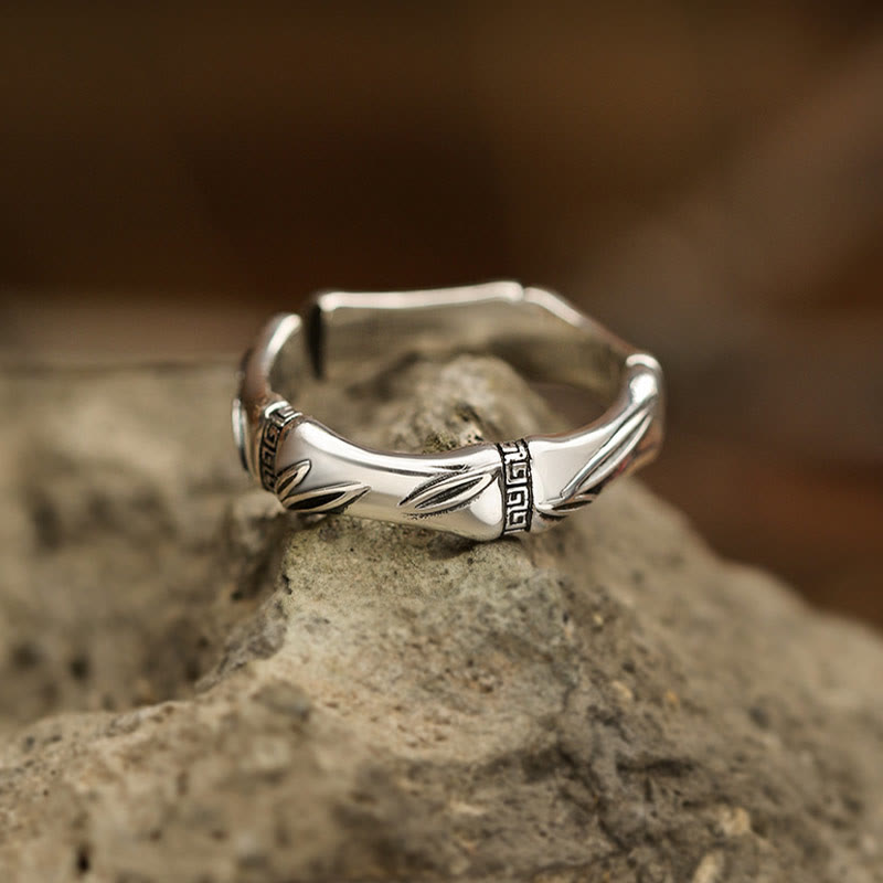 Fortune Jewel Simple Bamboo Design Copper Luck Wealth Adjustable Ring