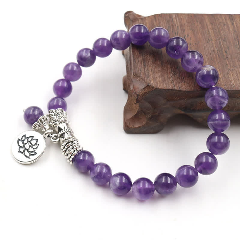 Fortune Jewel Amethyst Crystal Lotus Healing Balance Bracelet