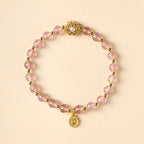 Fortune Jewel 14K Gold Plated Natural Strawberry Quartz Labradorite Sun Stone Fu Character Positive Charm Bracelet