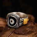 Fortune Jewel 925 Sterling Silver Zakiram Goddess of Wealth Design Dzi Bead Protection Ring