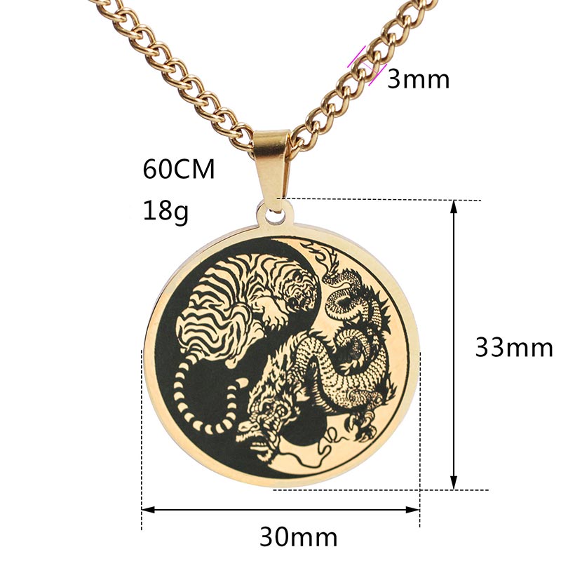 Fortune Jewel Tiger Dragon Titanium Steel Chain Necklace Harmony Pendant