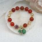 Fortune Jewel Natural Red Agate Green Agate Gourd Cinnabar Flower Beads Confidence Bracelet