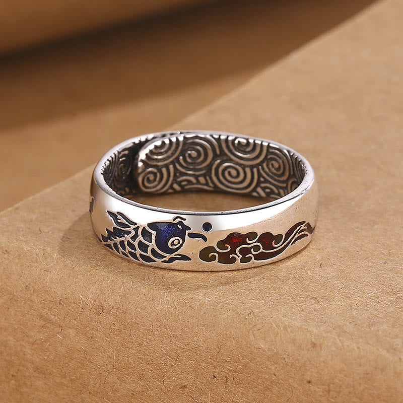 Fortune Jewel Koi Fish Auspicious Cloud Design Luck Wealth Ring