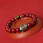 Fortune Jewel 925 Sterling Silver Chinese Zodiac Natal Buddha Cinnabar Om Mani Padme Hum Calm Bracelet
