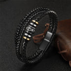 Fortune Jewel Leather Layered Titanium Steel Balance Braided Bracelet