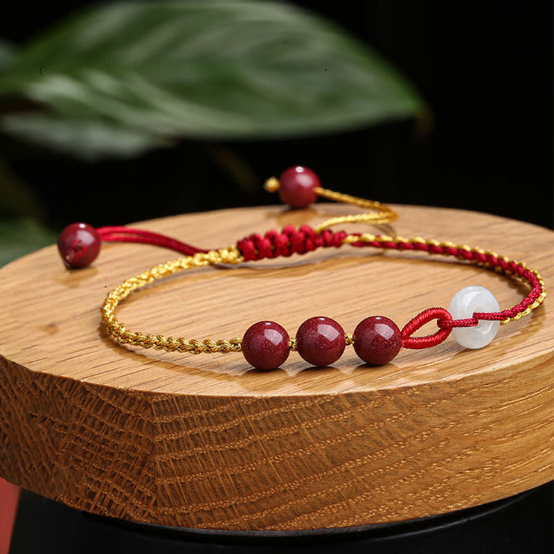 Fortune Jewel Natural Cinnabar Jade Peace Buckle Blessing Bracelet
