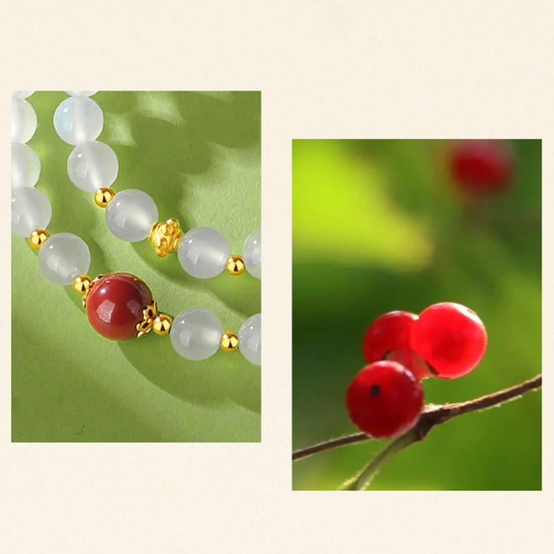 Fortune Jewel 925 Sterling Silver Natural White Agate Cinnabar Double Wrap Protection Bracelet