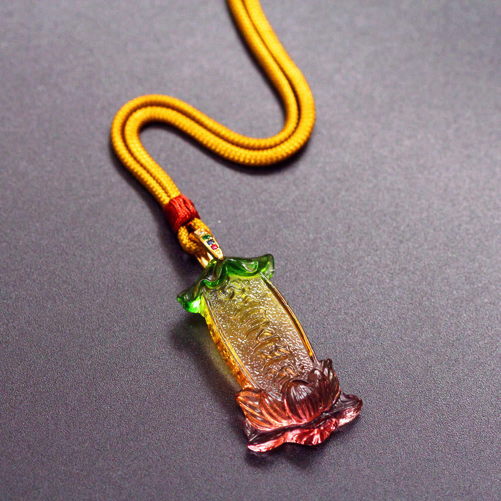 Fortune Jewel Buddha Liuli Lotus Six Character Om Mani Padme Hum Peace Necklace Fortune Jewel