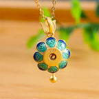 Fortune Jewel 925 Sterling Silver Tibet Lotus Prayer Wheel Red Agate Enlightenment Necklace Pendant