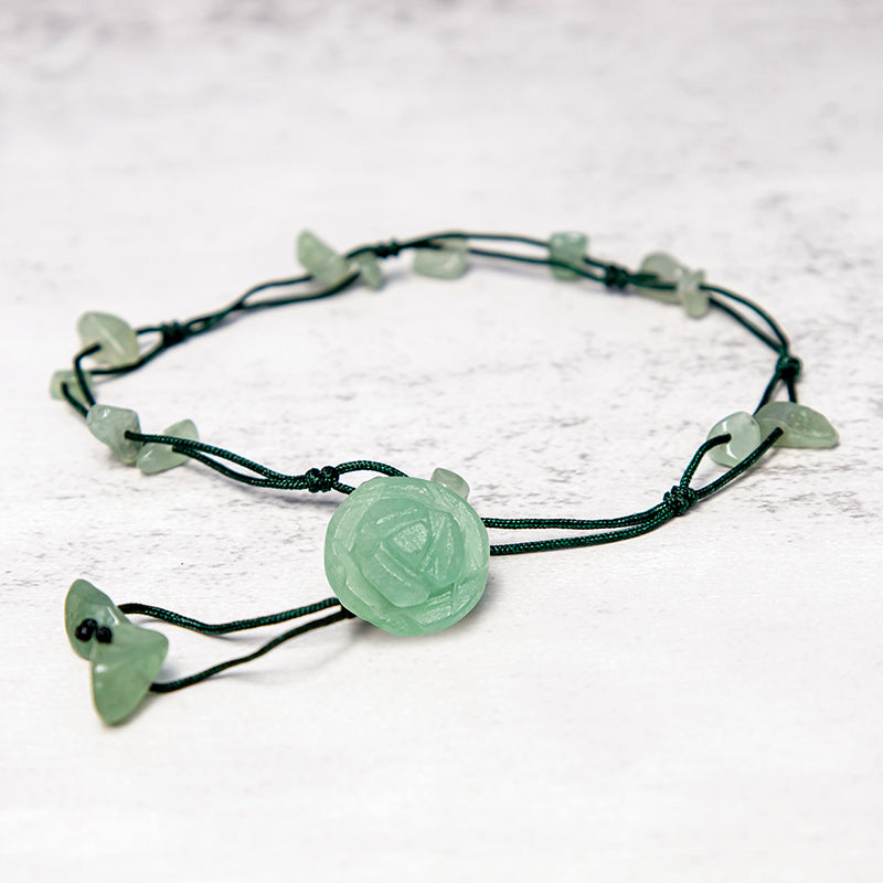 Fortune Jewel Amethyst Pink Crystal Green Aventurine Rose Inner Peace Healing Anklet