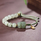Fortune Jewel Natural Hetian Jade PiXiu Luck Fu Character String Bracelet