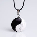 Fortune Jewel Natural Black Obsidian White Turquoise Yin Yang Transformation Rope Necklace Pendant