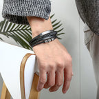 Fortune Jewel Leather Multi-Layer Titanium Steel Balance Braided Magnetic Buckle Bracelet