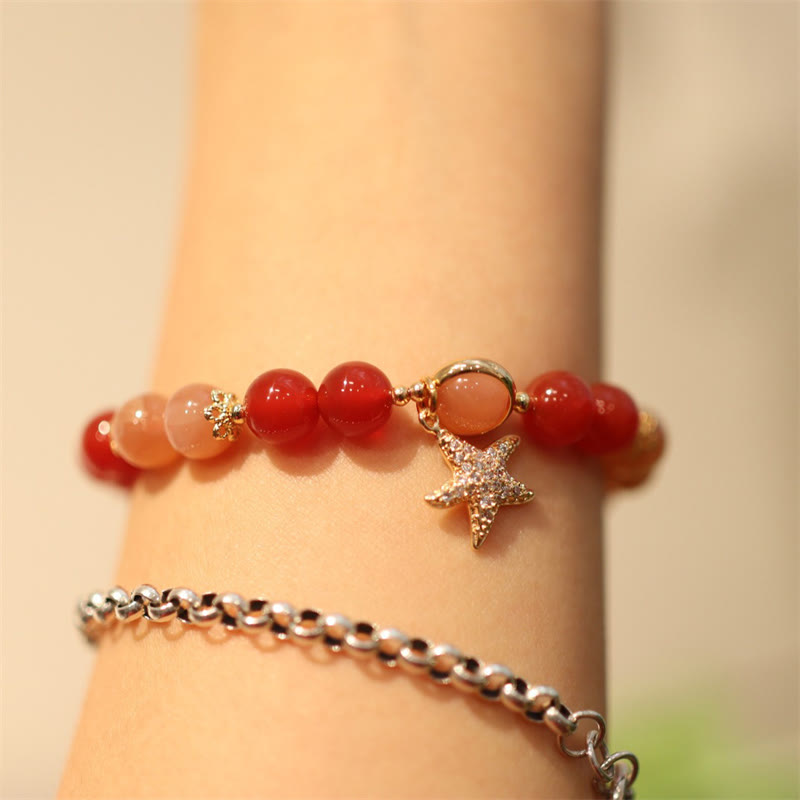 Fortune Jewel Sun Stone Peach Moonstone Red Agate Crystal Star Wealth Bracelet