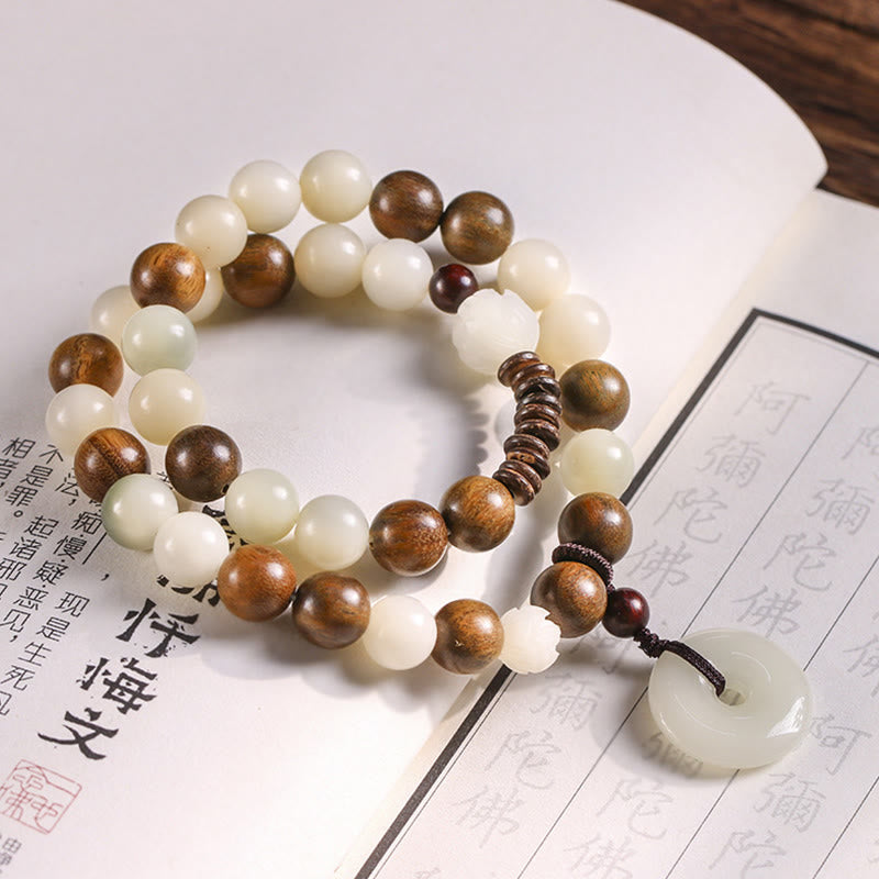 Fortune Jewel Bodhi Seed Green Sandalwood Lotus Peace Buckle Harmony Double Wrap Bracelet