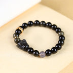 Fortune Jewel Gold Sheen Obsidian Black Obsidian Silver Sheen Obsidian Cute Rabbit Protection Bracelet