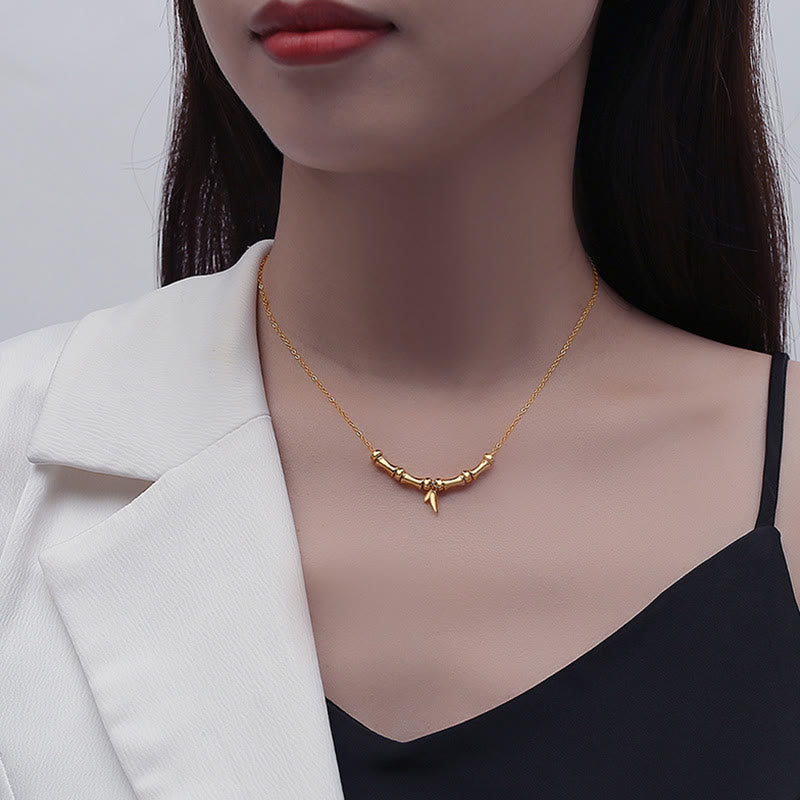 Fortune Jewel Golden Bamboo Pattern Titanium Steel Wealth Necklace Pendant