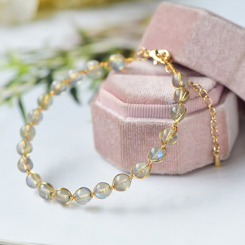 Fortune Jewel Natural Moonstone 14K Gold Plated Healing Positive Bracelet