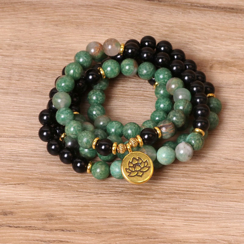 Fortune Jewel 108 Beads Natural Agate Mala Healing Bracelet