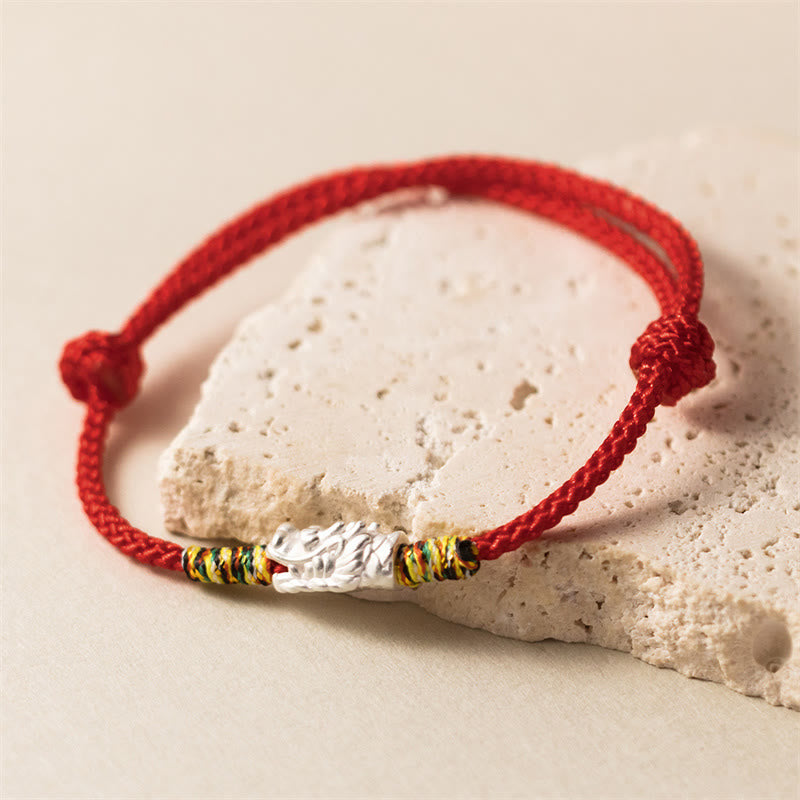 Fortune Jewel 925 Sterling Silver Year of the Dragon Luck Strength Red Rope Bracelet