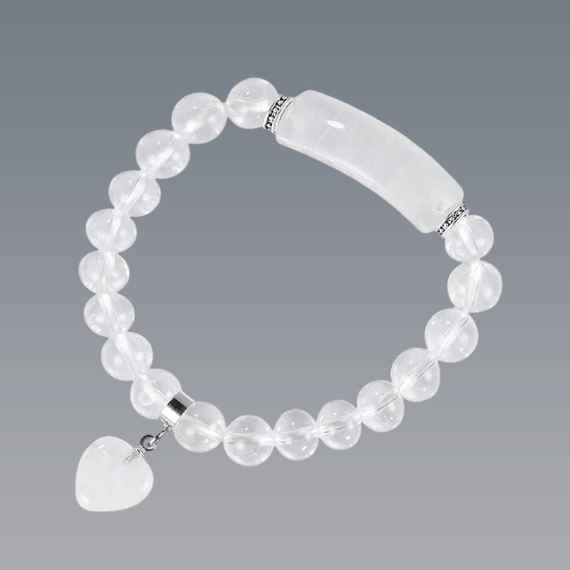 Fortune Jewel Natural Quartz Love Heart Healing Beads Bracelet
