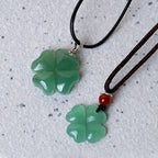 Fortune Jewel 925 Sterling Silver Green Aventurine Four Leaf Clover Luck Leather Rope Necklace Pendant